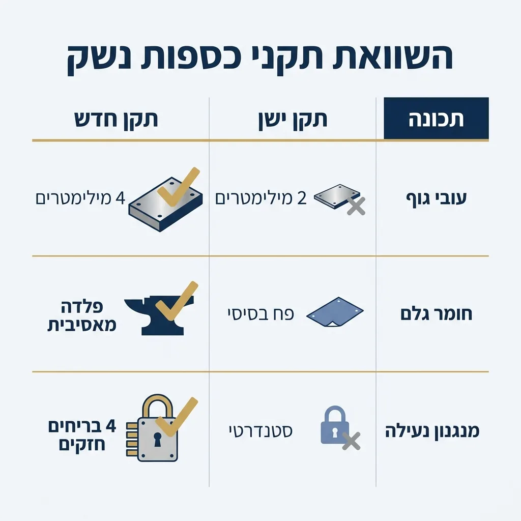 אינפוגרפיקה — השוואת תקני כספות נשק: השוואה בין תקן ישן, תקן חדש