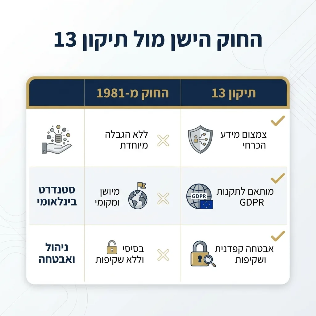 אינפוגרפיקה — החוק הישן מול תיקון 13: השוואה בין החוק מ-1981, תיקון 13