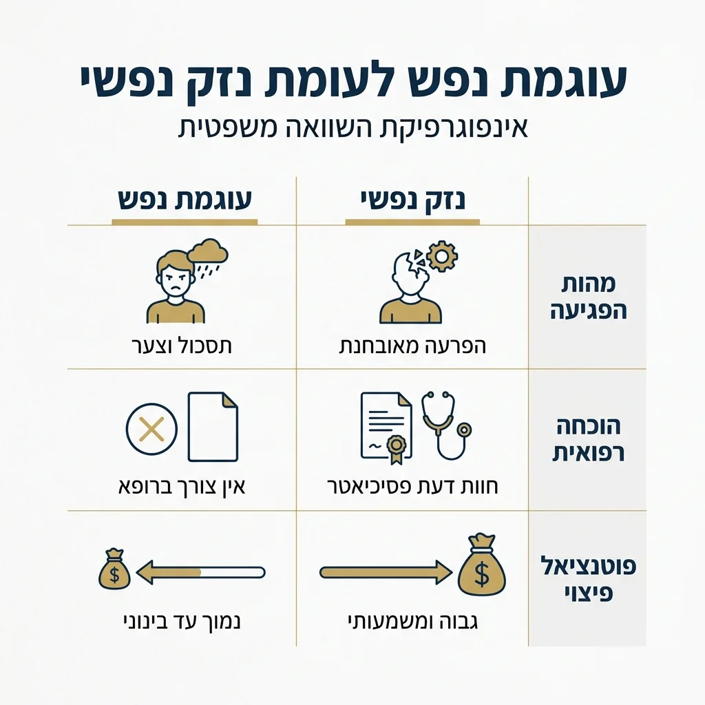 אינפוגרפיקה — עוגמת נפש לעומת נזק נפשי: השוואה בין עוגמת נפש, נזק נפשי