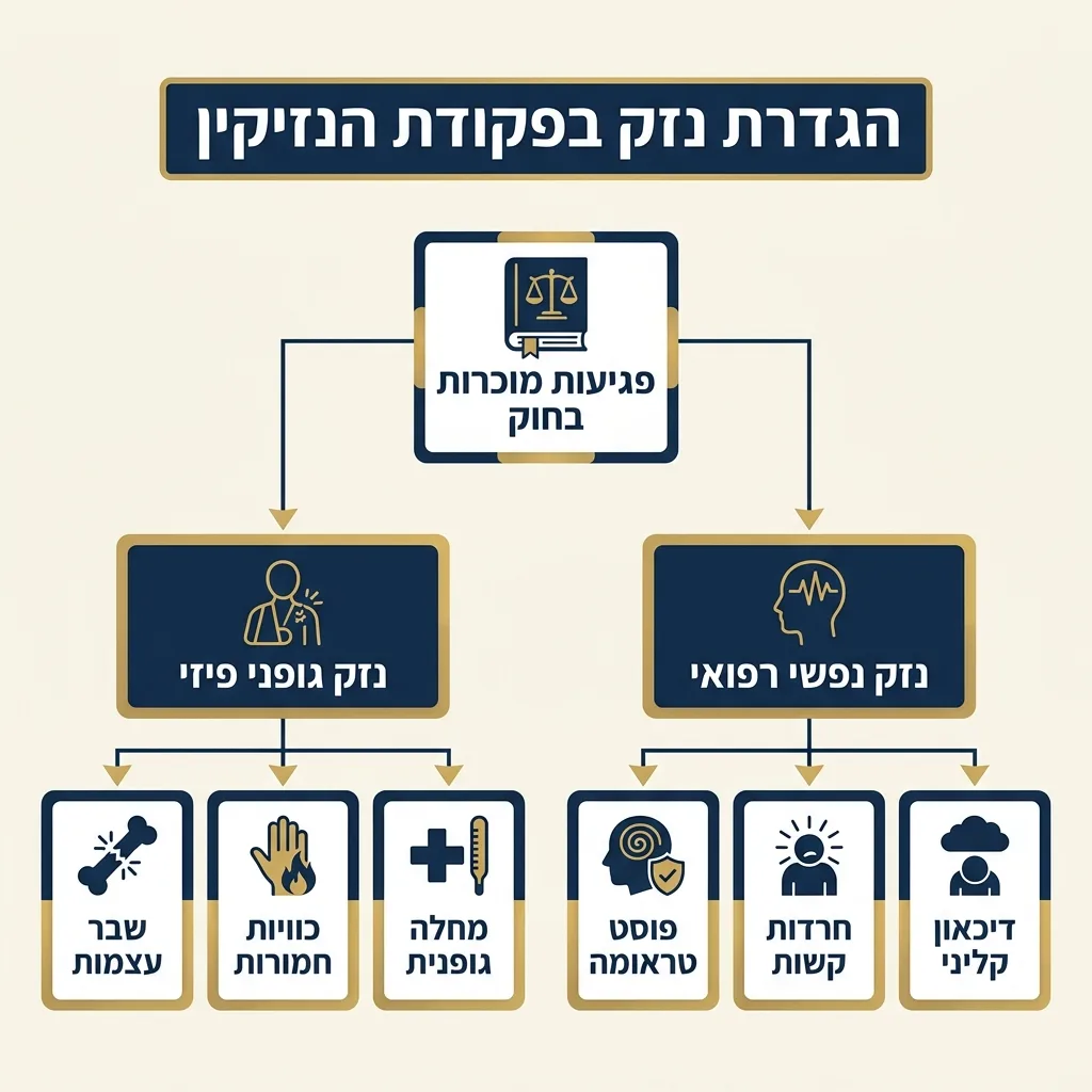 אינפוגרפיקה — הגדרת נזק בפקודת הנזיקין: פגיעות מוכרות בחוק