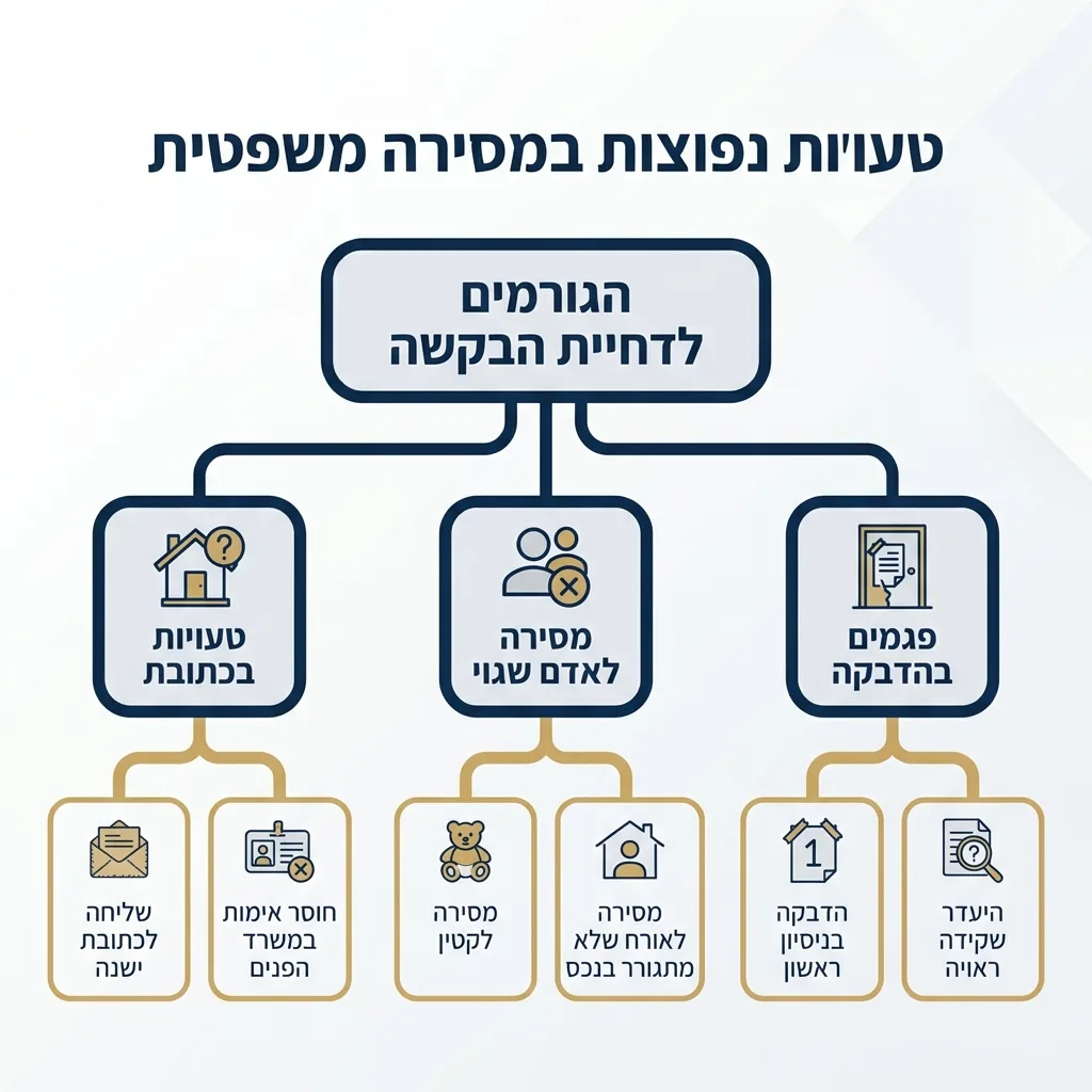 אינפוגרפיקה — טעויות נפוצות במסירה משפטית: הגורמים לדחיית הבקשה