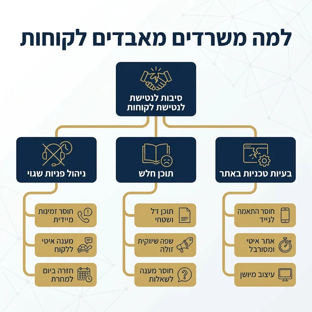 אינפוגרפיקה — למה משרדים מאבדים לקוחות: סיבות לנטישת לקוחות
