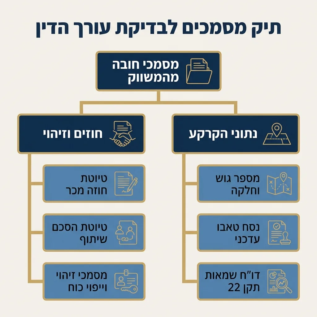 אינפוגרפיקה — תיק מסמכים לבדיקת עורך הדין: מסמכי חובה מהמשווק